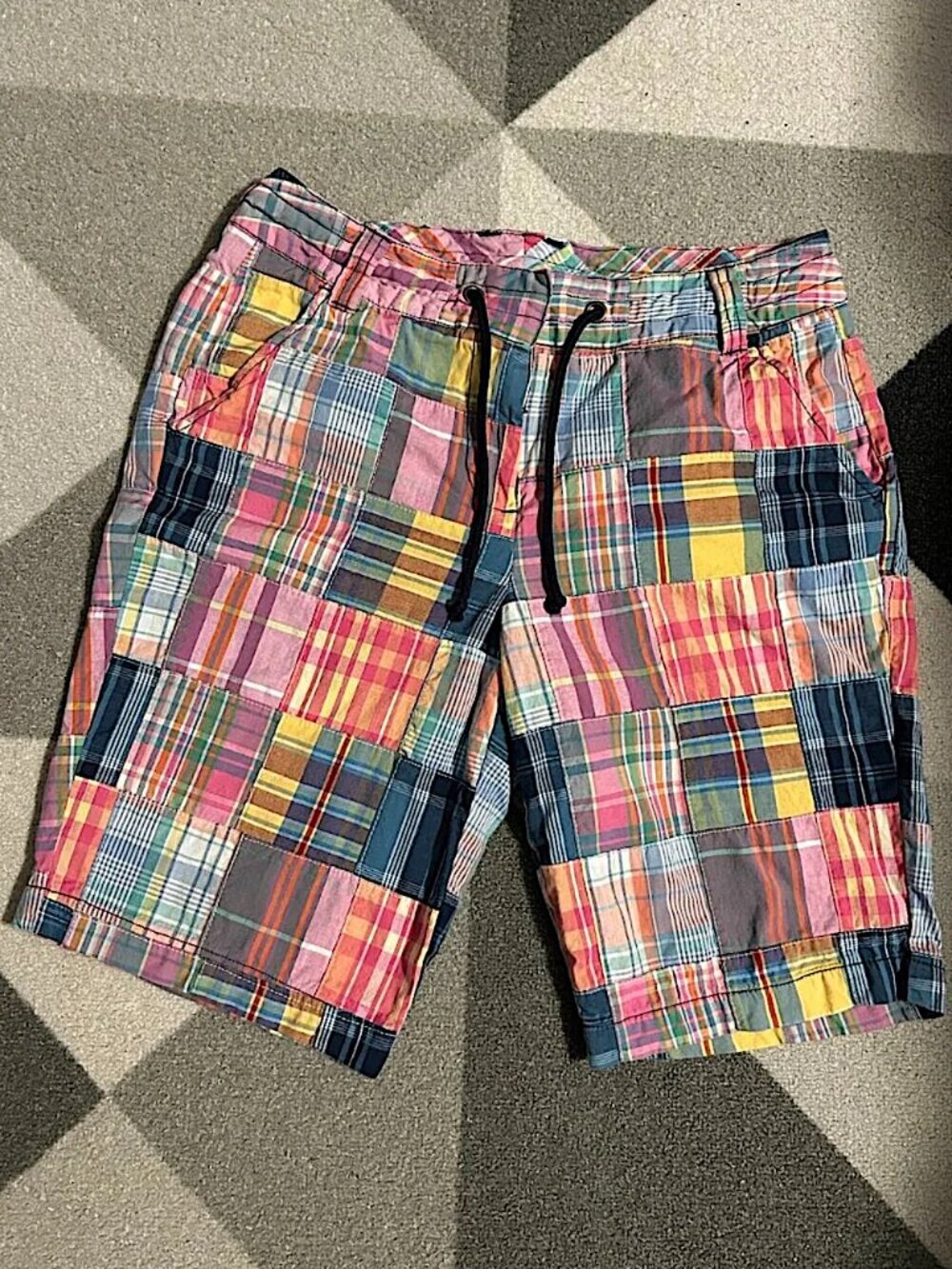 Larry Levine Madras Plaid Patchwork Shorts with Drawstring Women's Size 4